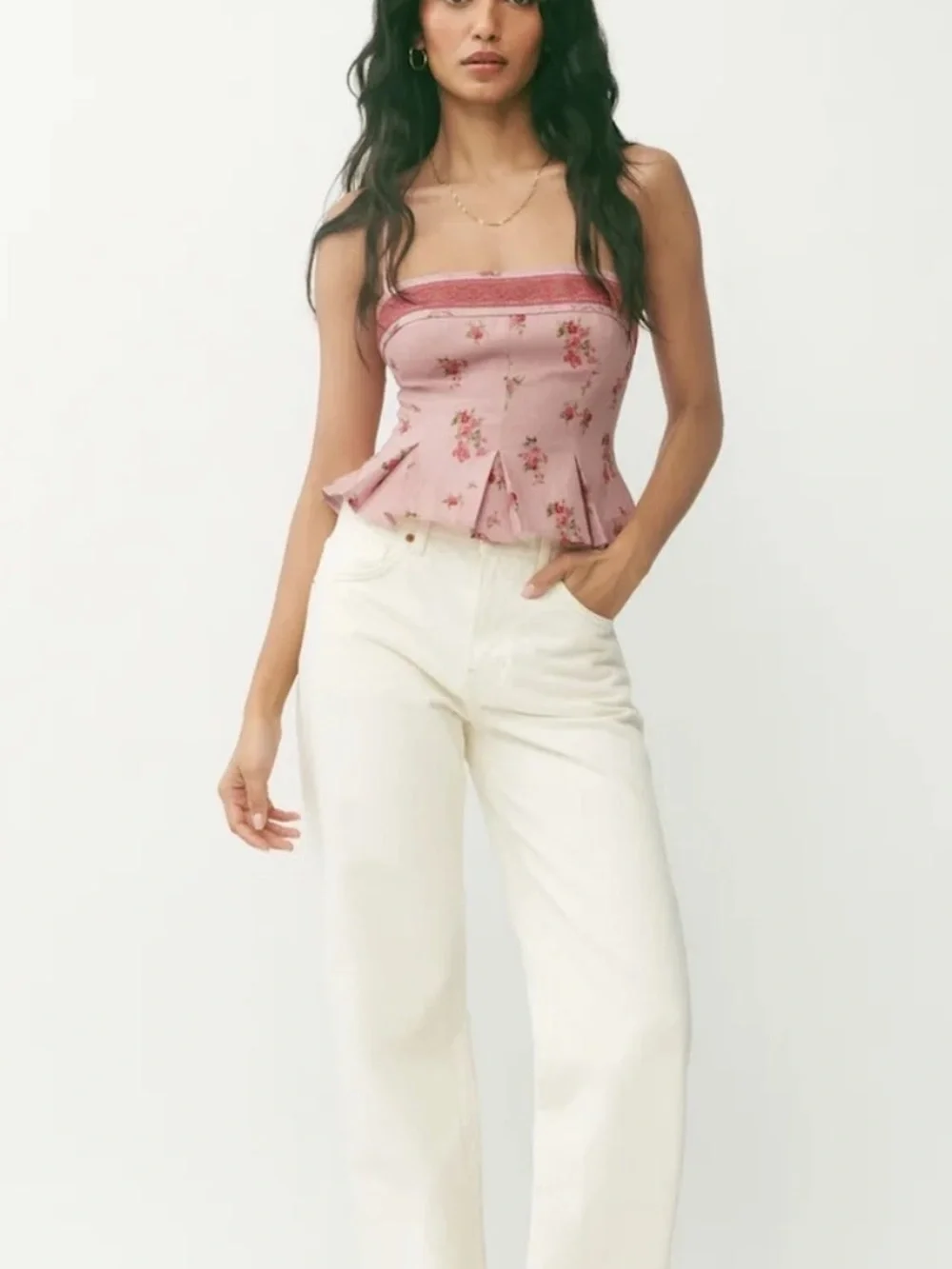 Reformation Meryl Linen Top in the "Tea Time" pink mauve floral print Size 4 - Picture 3 of 8